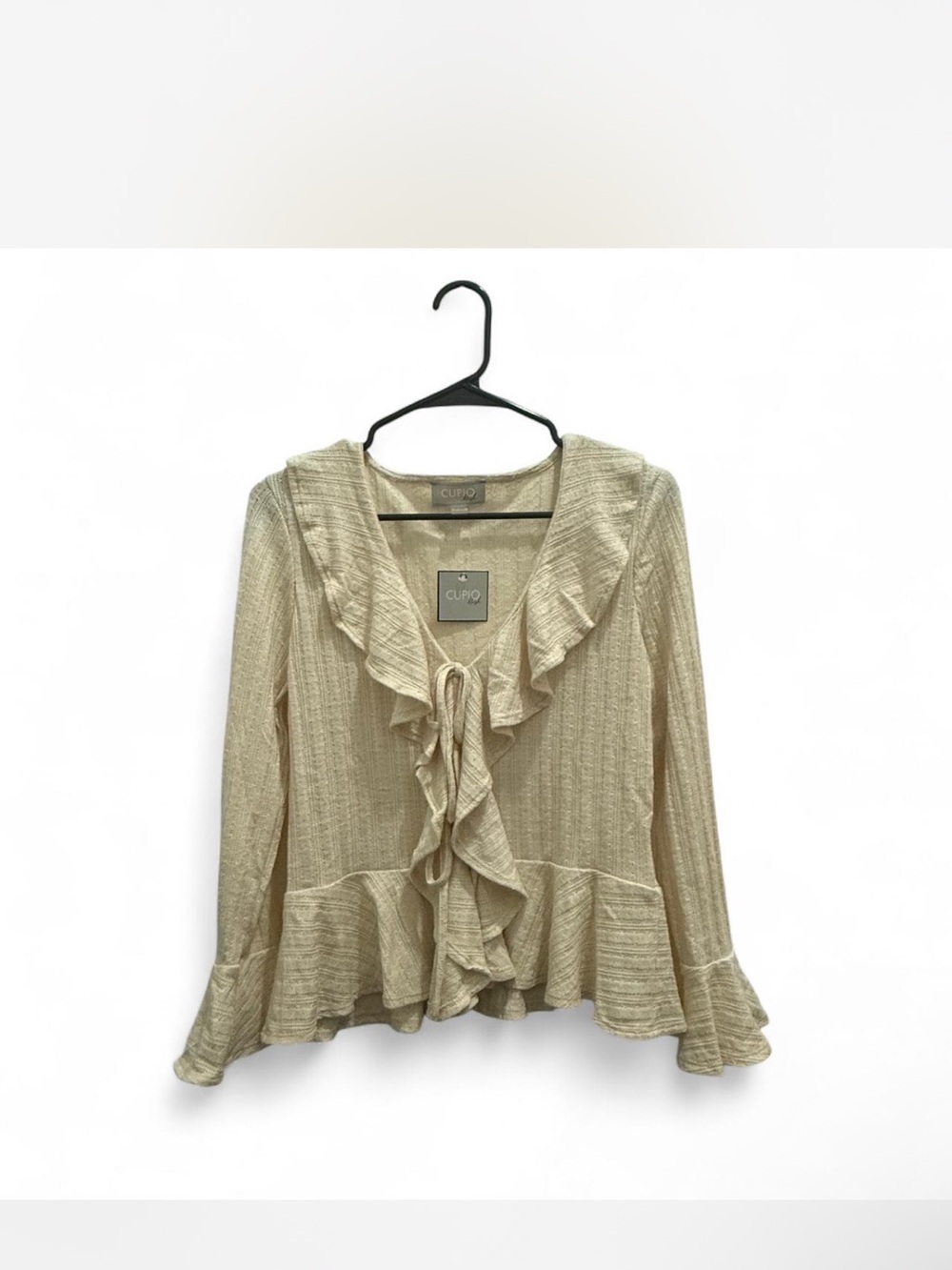 Cupio Light Cream Ruffle Tie-Front Blouse